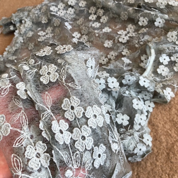 H&M Sage green sheer top with floral appliqués and flare sleeves size 4 NWT - Picture 4 of 5